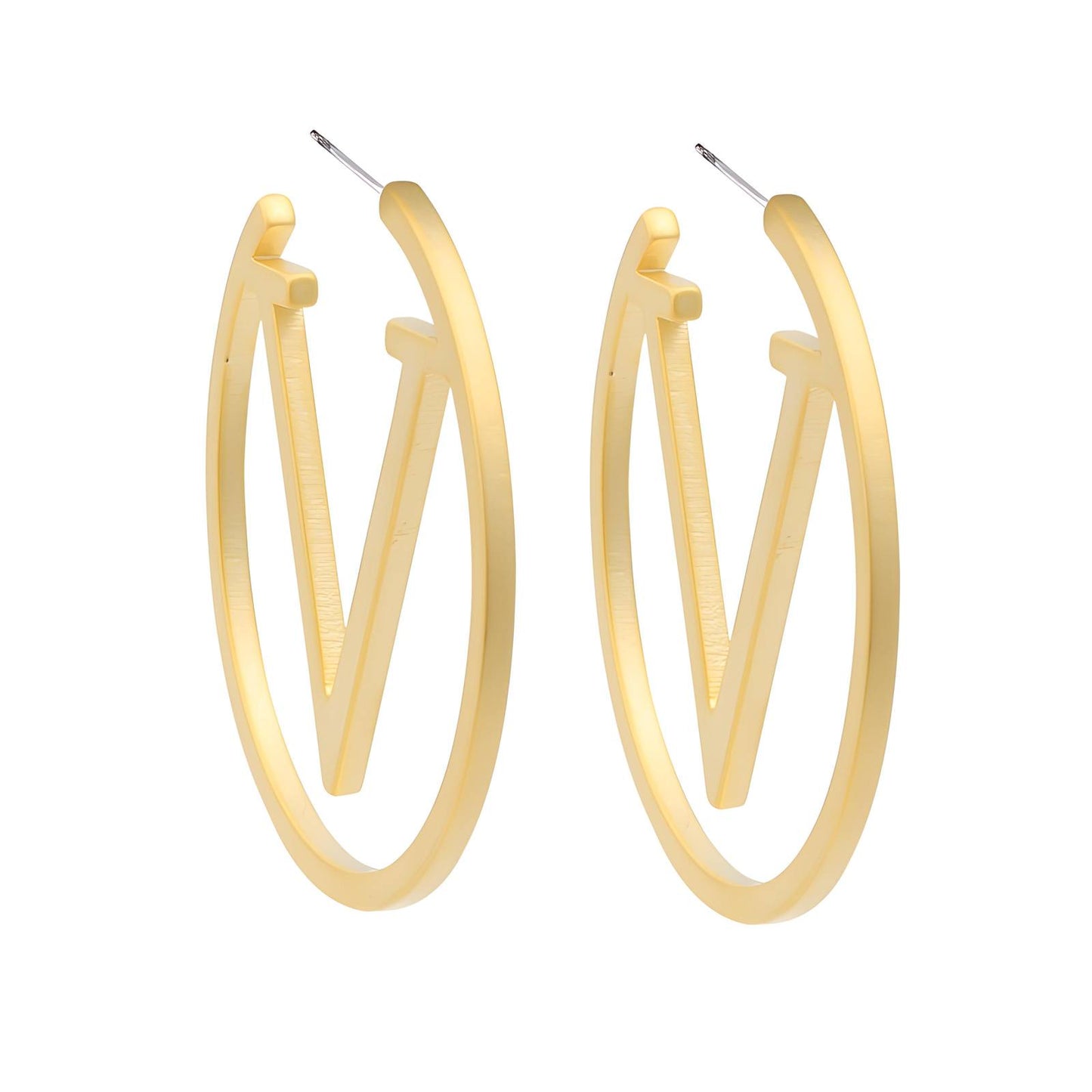 18K gold plated Stainless steel Letter V earrings, Intensity