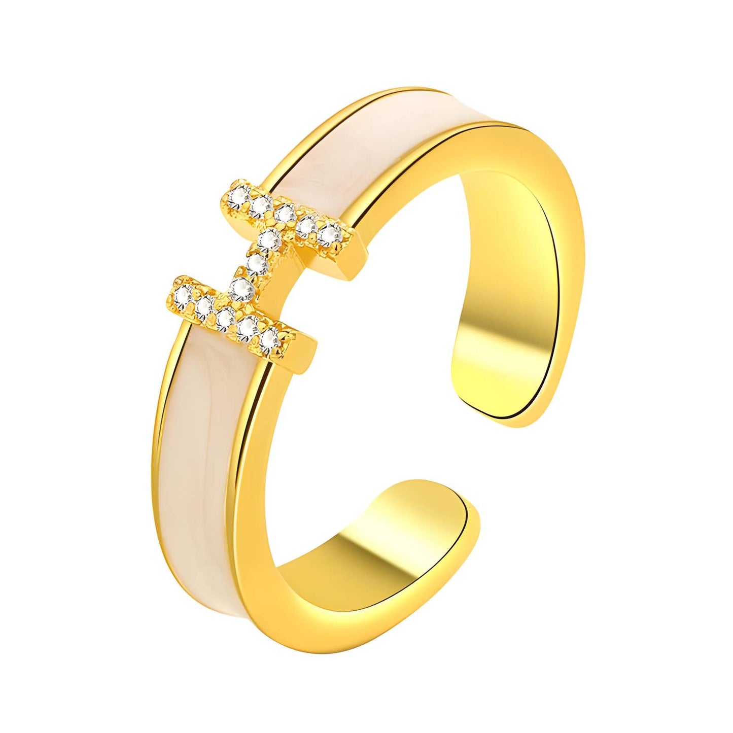 18K gold plated Stainless steel Letter H finger ring, Intensity