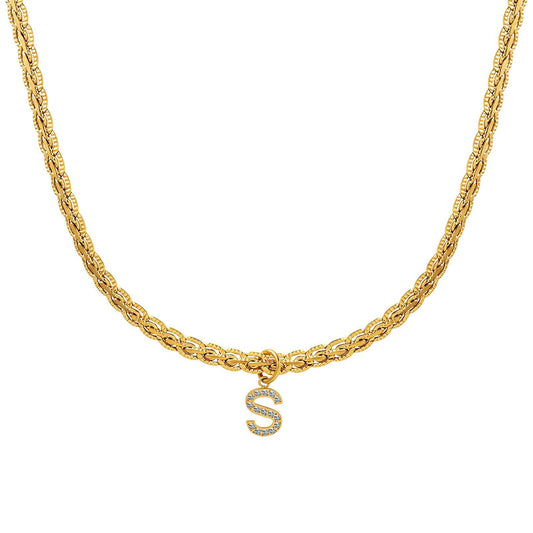 18K gold plated Stainless steel  Letter S necklace, Intensity