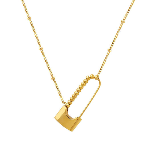 18K gold plated Stainless steel  Safety pin necklace, Intensity