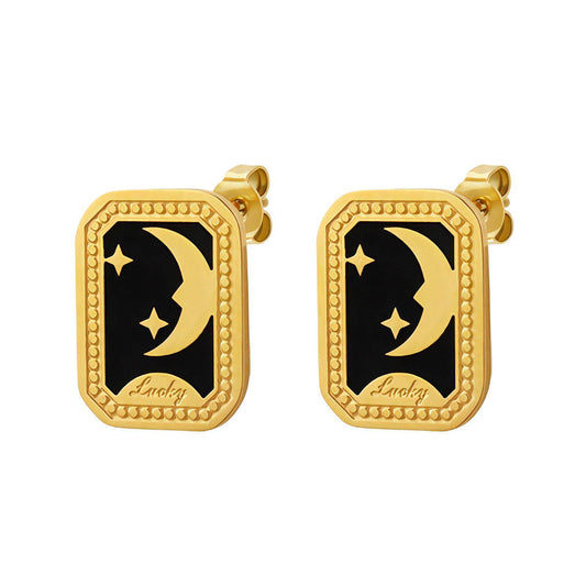 18K gold plated Stainless steel  Moon and stars earrings, Intensity