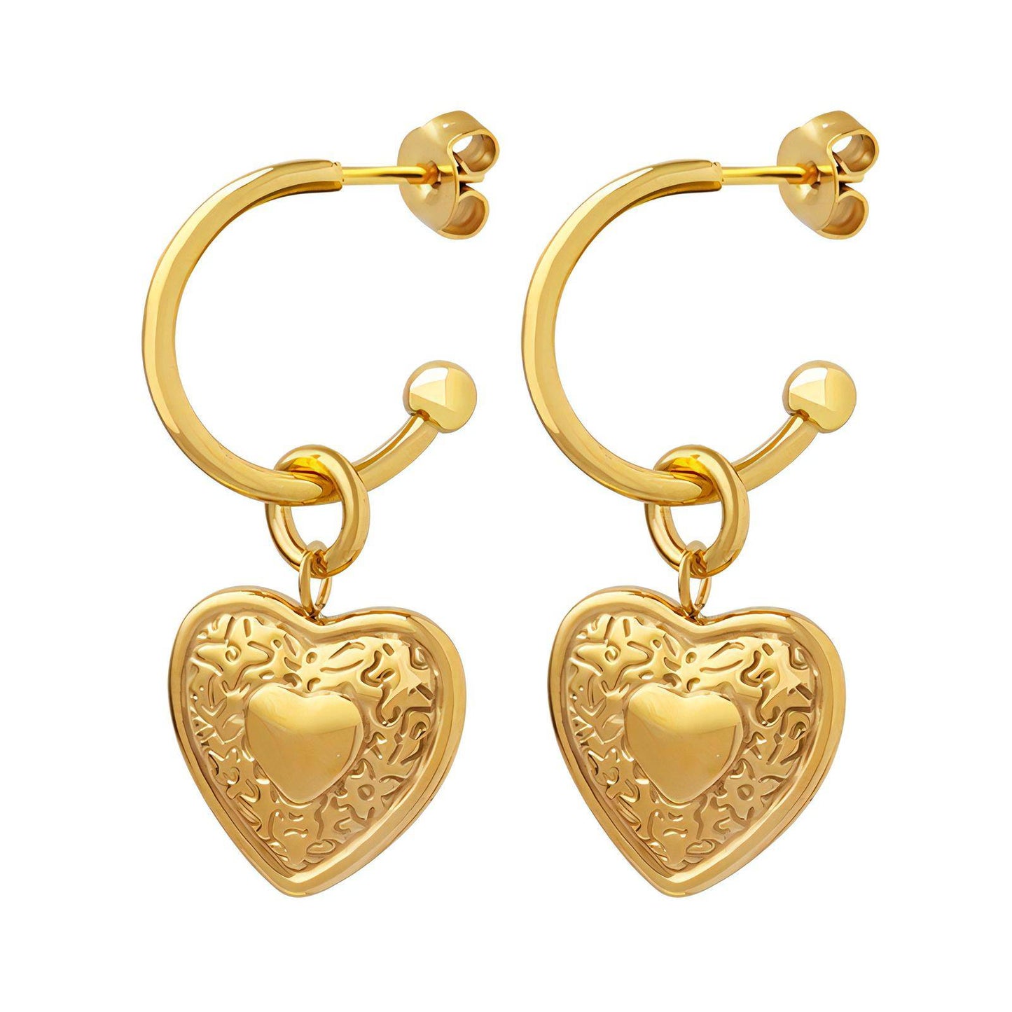 18K gold plated Stainless steel  Heart earrings, Intensity