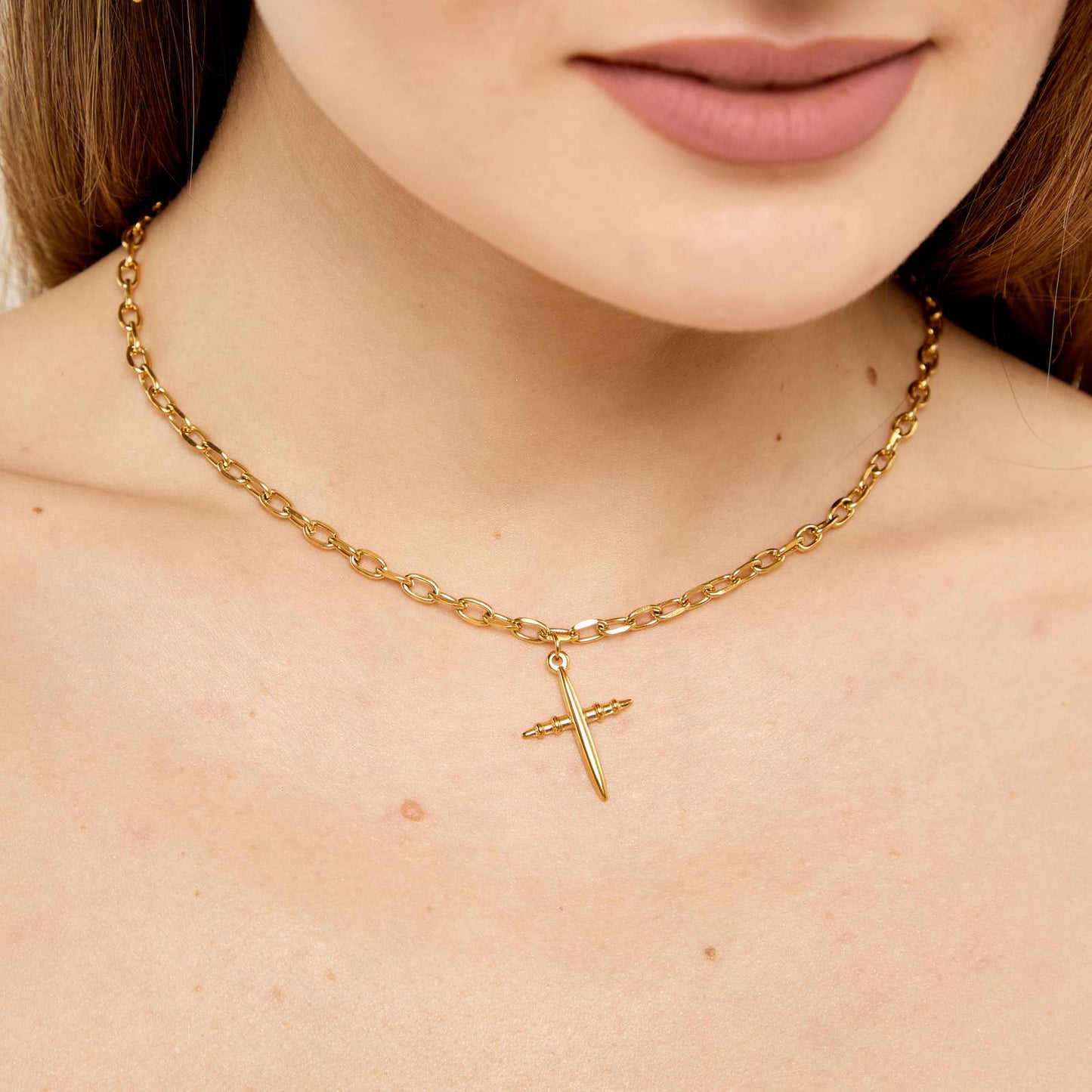 18K gold plated Stainless steel  Cross necklace, Intensity