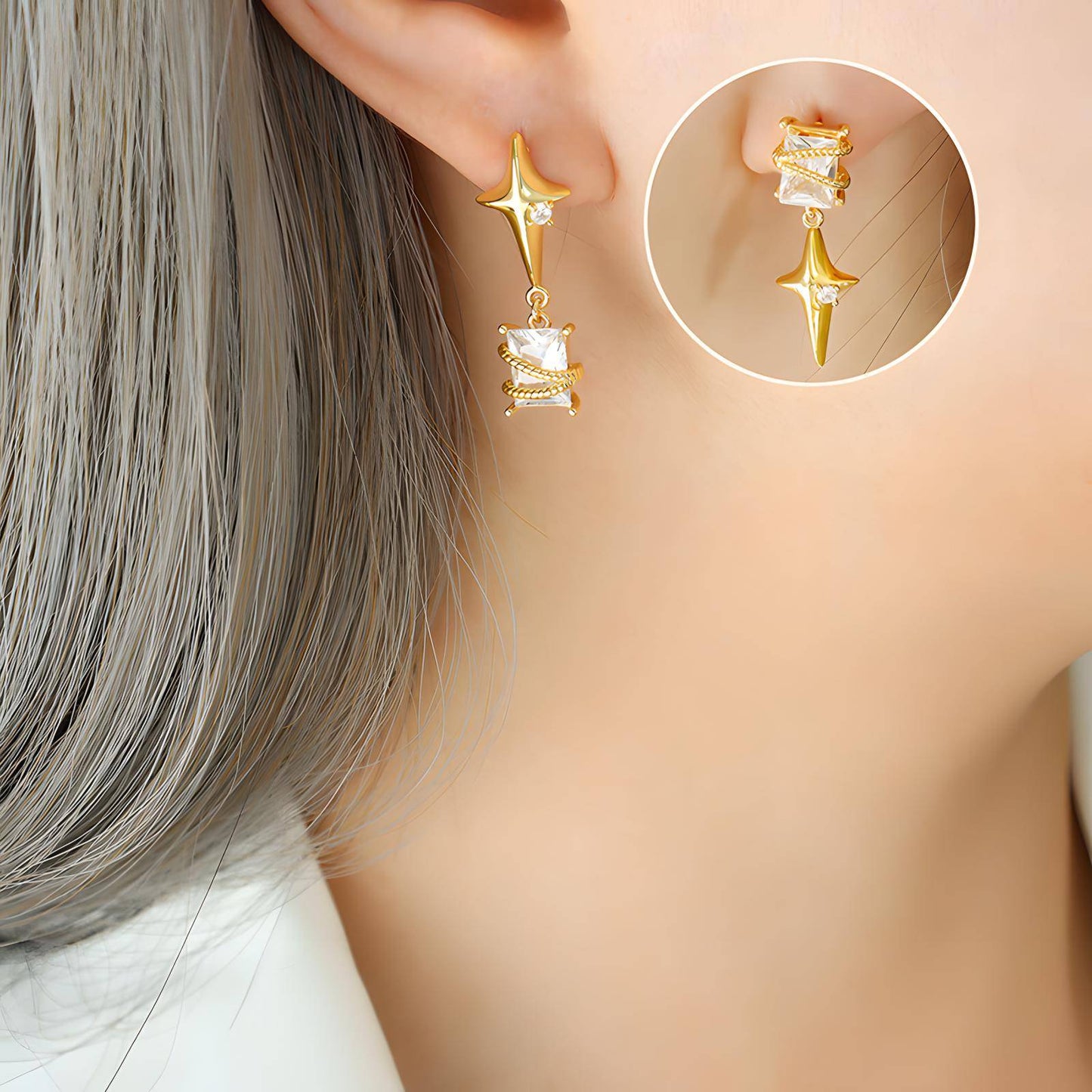 18K gold plated Stainless steel  Star earrings, Intensity