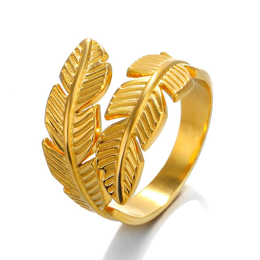 18K gold plated Stainless steel  Leafs finger ring, Intensity