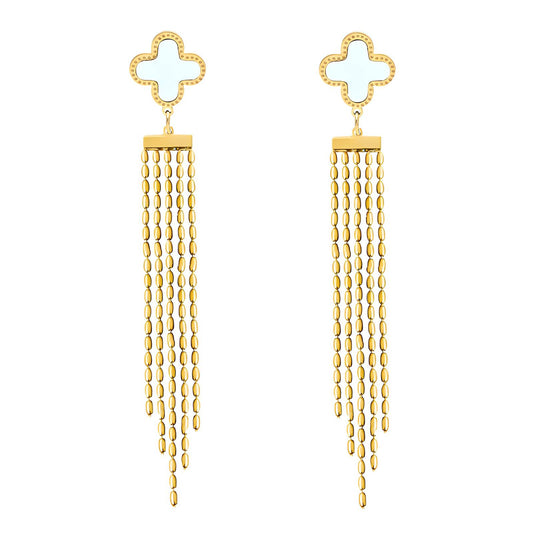 18K gold plated Stainless steel  Four-leaf clover earrings, Intensity