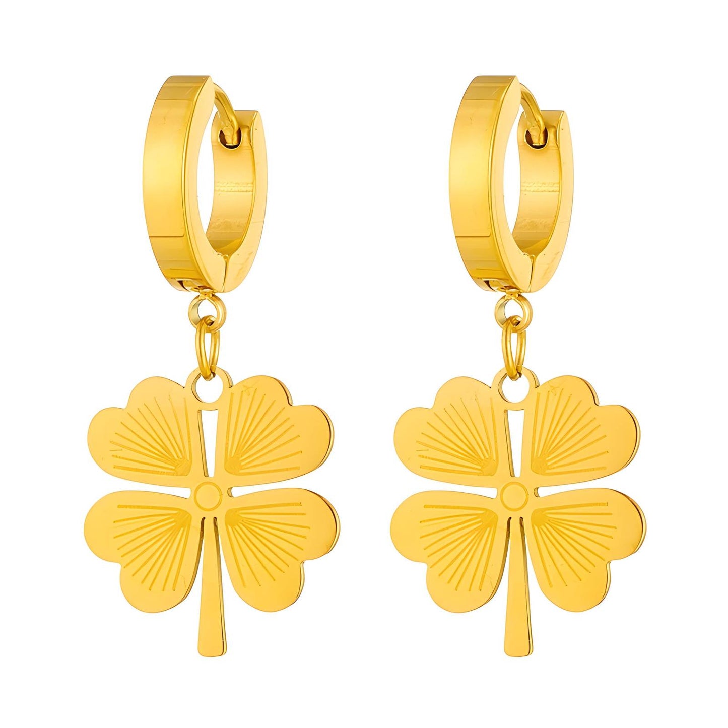 18K gold plated Stainless steel  Four-leaf clover earrings, Intensity