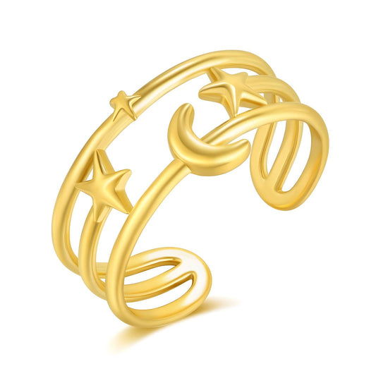 18K gold plated Stainless steel  Crescent and Star finger ring, Intensity