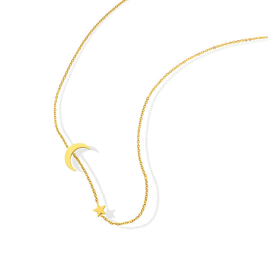18K gold plated Stainless steel  Star and Moon necklace, Intensity