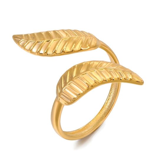 18K gold plated Stainless steel  Leafs finger ring, Intensity