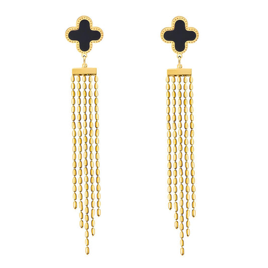 18K gold plated Stainless steel  Four-leaf clover earrings, Intensity